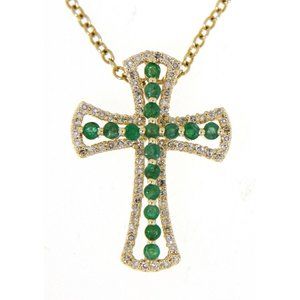 Real Diamond Cross Religious Emerald Pendant